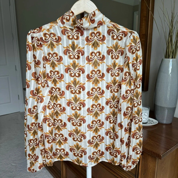 Flying Tomato Retro Floral Blouse - Brown and Cream - Picture 6 of 8